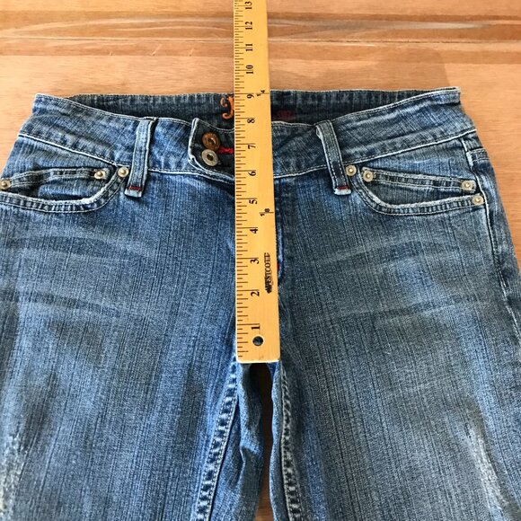 Miss Me Drew Flare Jeans Women 30 Blue Low Rise Distressed Stretch Medium Wash - Picture 8 of 12